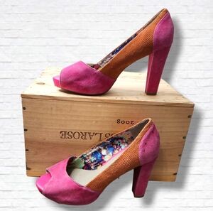 Hush Puppies Orange And Pink Colourblock Peep Toe Heels Size 8.5